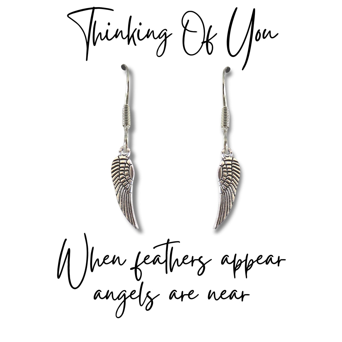 Angel Feather Silver Earrings & Card | When Feathers Appear Angels are Near