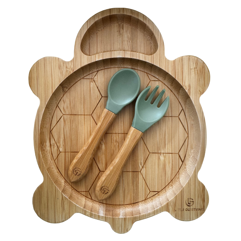 Turtle Bamboo Feeding Set - Plate, Bowl, Spoon & Fork Gift Set