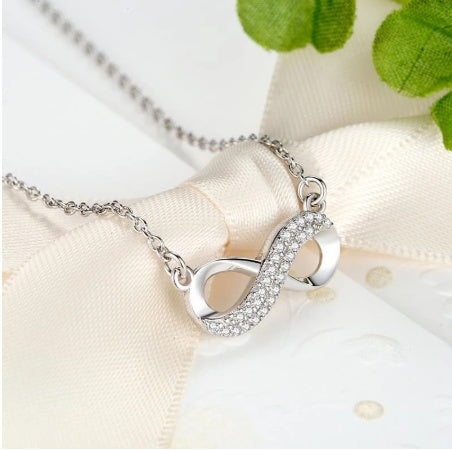 Valentine'S Day Gift  Sterling Silver Infinite Eternal Diamond Necklace  Sterling Silver Jewelry