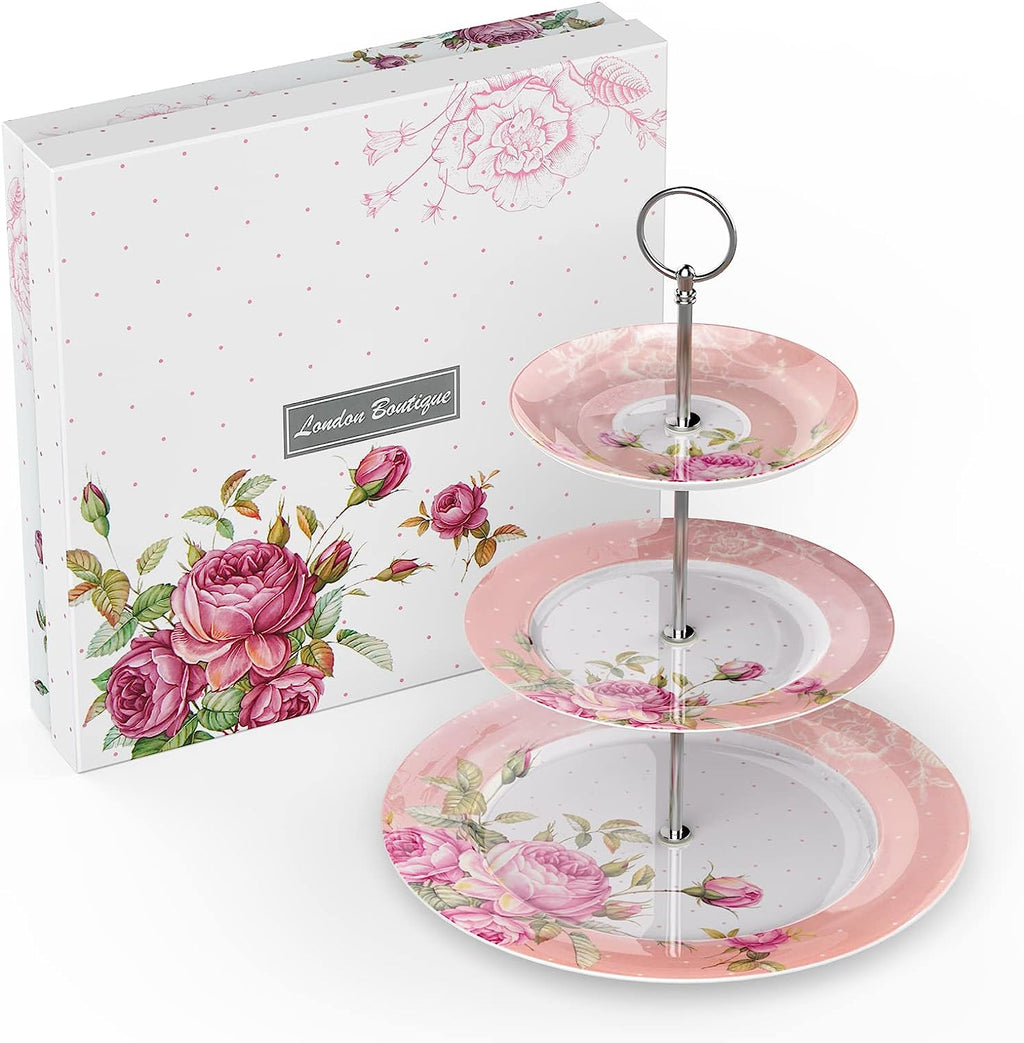 After Tea Coffee Set in Pink Rose Teapot Set, Cups/ Saucers Cake Stand