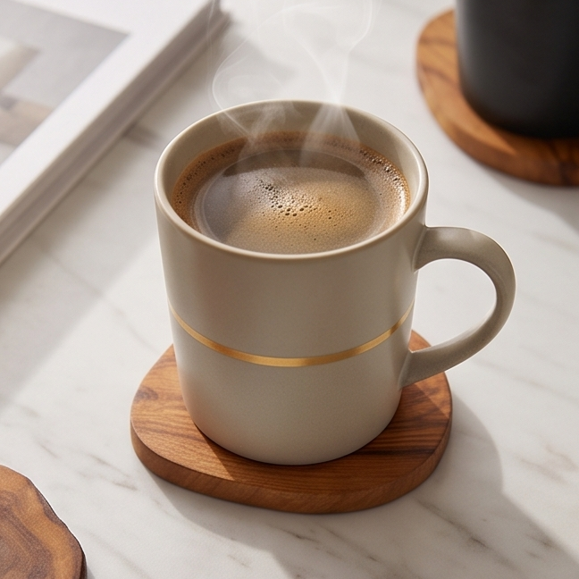 Handcrafted Olive Wood Coaster Set - Rustic Live Edge Drink Coasters with Holder