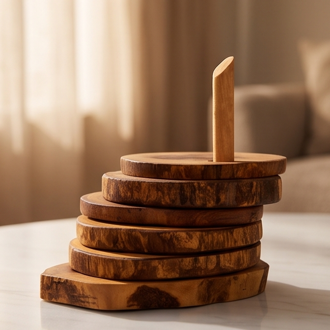 Handcrafted Olive Wood Coaster Set - Rustic Live Edge Drink Coasters with Holder