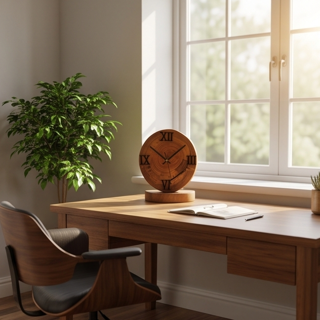 Handcrafted Wood Desk Clock | Luxury Live Edge Mantle Statement Clock
