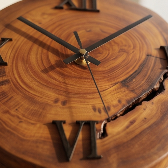 Handcrafted Wood Desk Clock | Luxury Live Edge Mantle Statement Clock