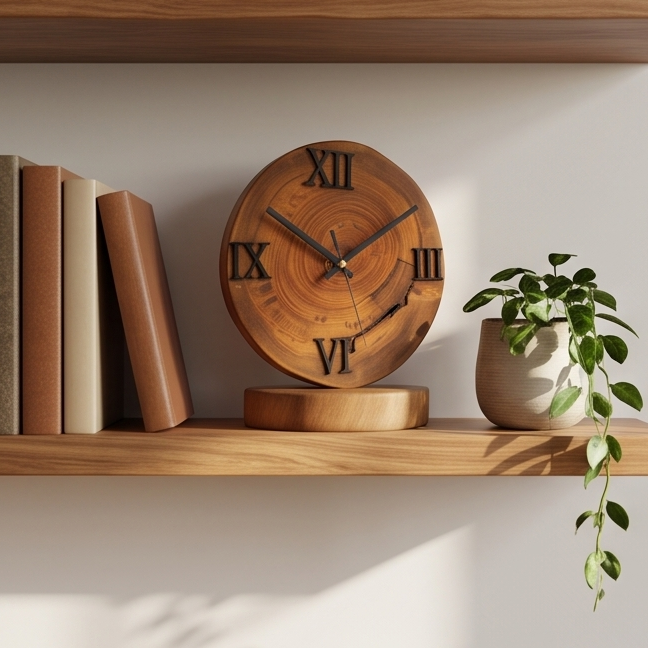 Handcrafted Wood Desk Clock | Luxury Live Edge Mantle Statement Clock