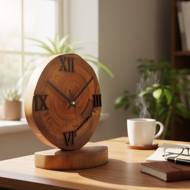 Handcrafted Wood Desk Clock | Luxury Live Edge Mantle Statement Clock