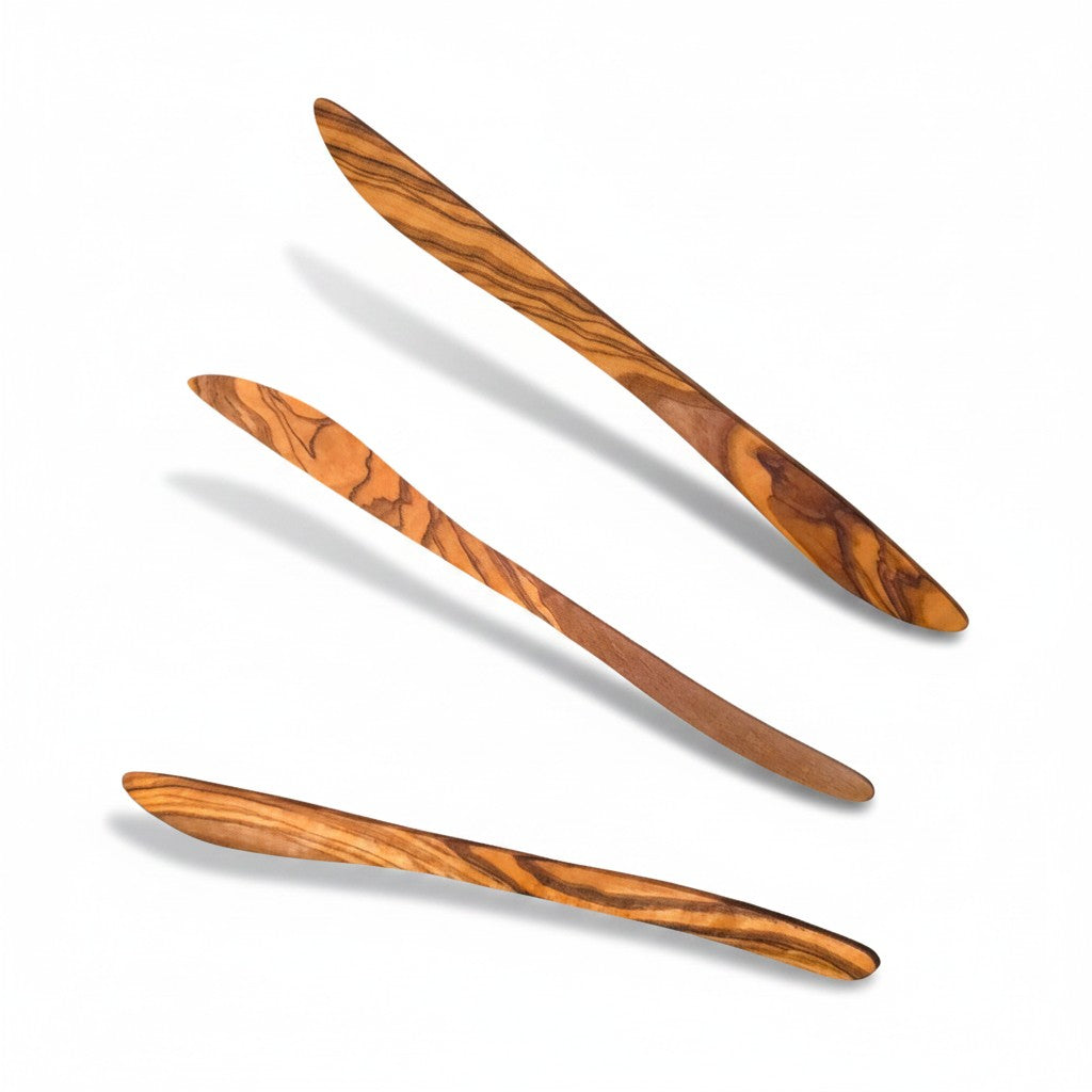 Handcrafted 20 cm Olive Wood Butter Knife & Spreader (Pack of 4)