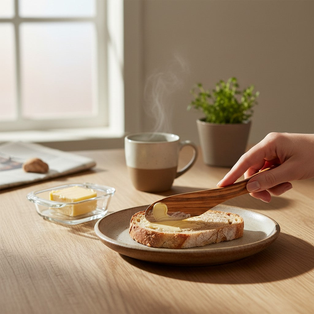 Handcrafted Olive Wood Butter Spreader & Knife (Pack of 4)