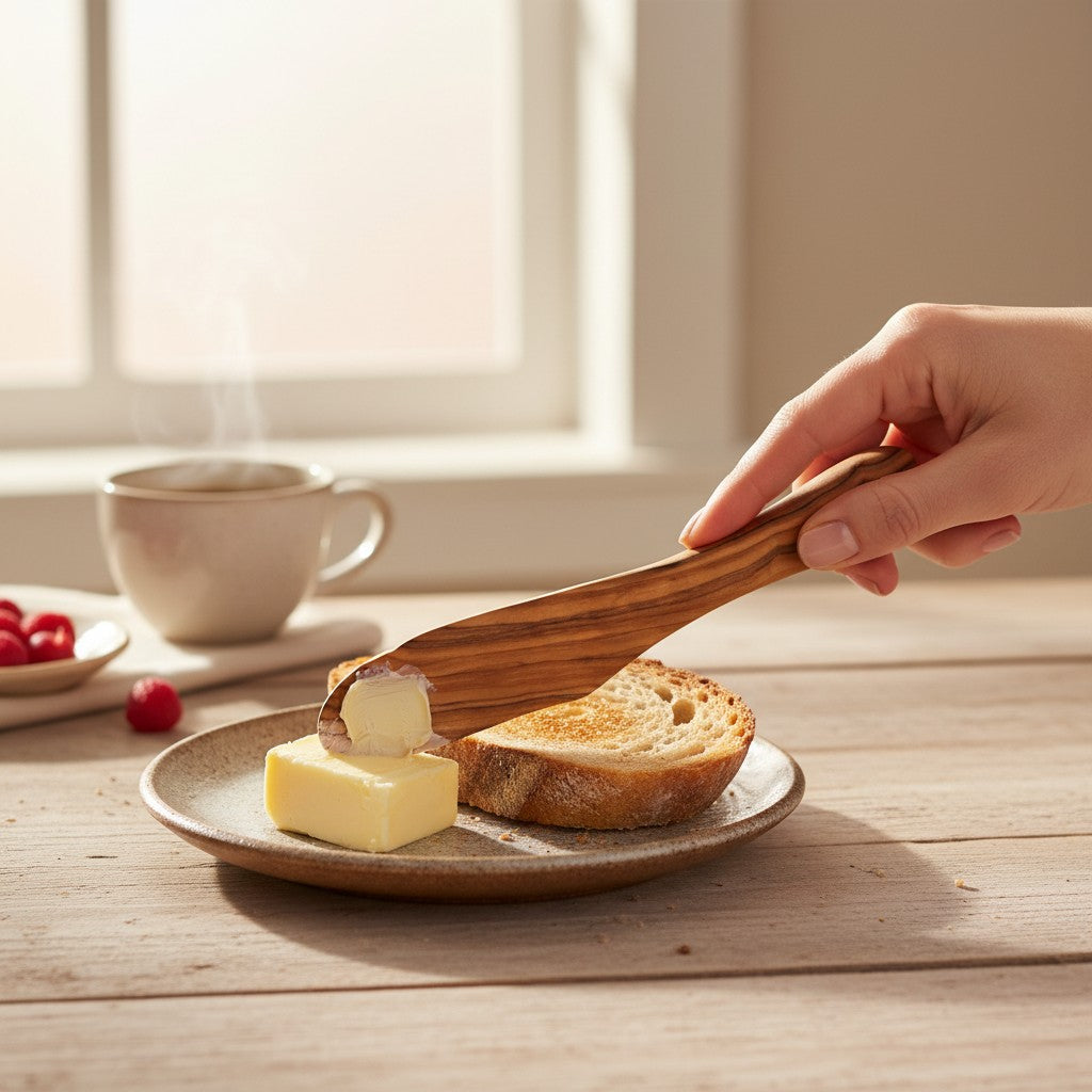 Handcrafted Olive Wood Butter Spreader & Knife (Pack of 4)
