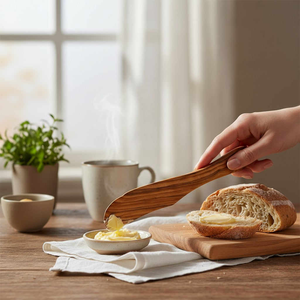Handcrafted Olive Wood Butter Spreader & Knife (Pack of 4)