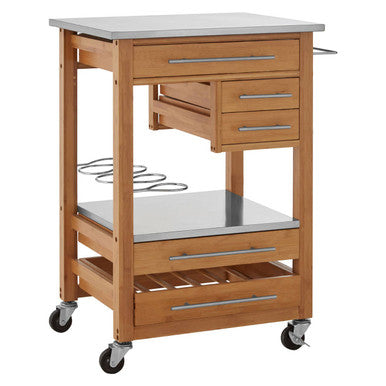 Harlow Natural Bamboo 4 Drawer Kitchen Trolley