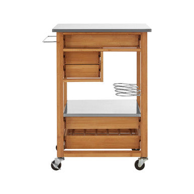 Harlow Natural Bamboo 4 Drawer Kitchen Trolley