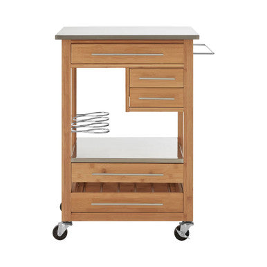 Harlow Natural Bamboo 4 Drawer Kitchen Trolley