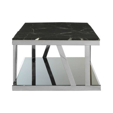 Ackley Black Marble and Silver Finish Rectangular Coffee Table