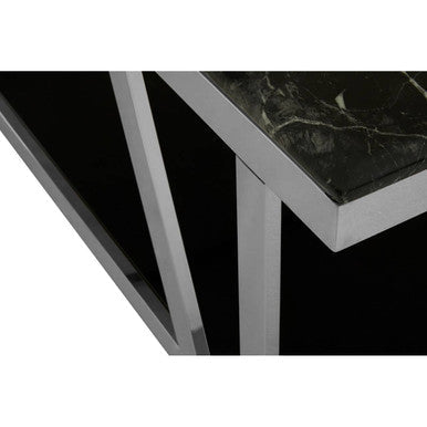 Ackley Black Marble and Silver Finish Rectangular Coffee Table