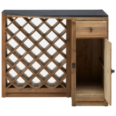 Toba Recycled Pine Wood and Stone Top Bar Cabinet