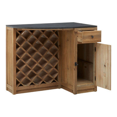 Toba Recycled Pine Wood and Stone Top Bar Cabinet