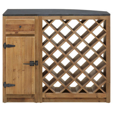 Toba Recycled Pine Wood and Stone Top Bar Cabinet