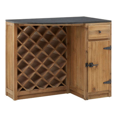 Toba Recycled Pine Wood and Stone Top Bar Cabinet