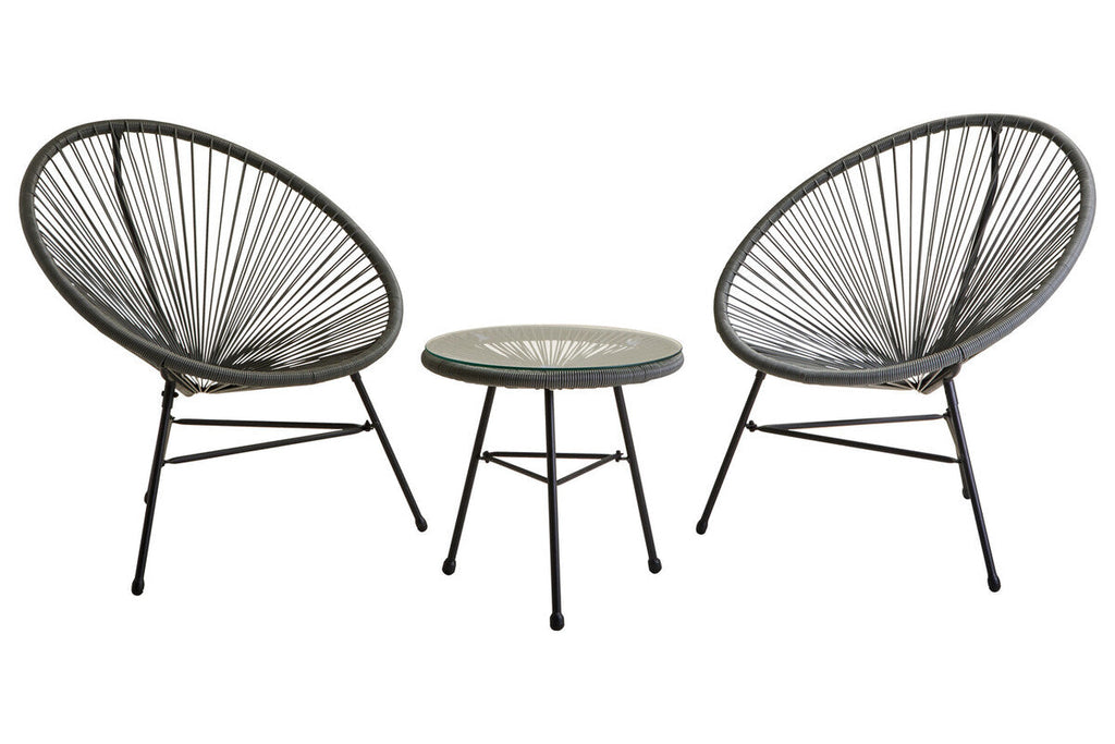 Miami Grey Rattan 3 Piece Patio Set with Glass Top Table