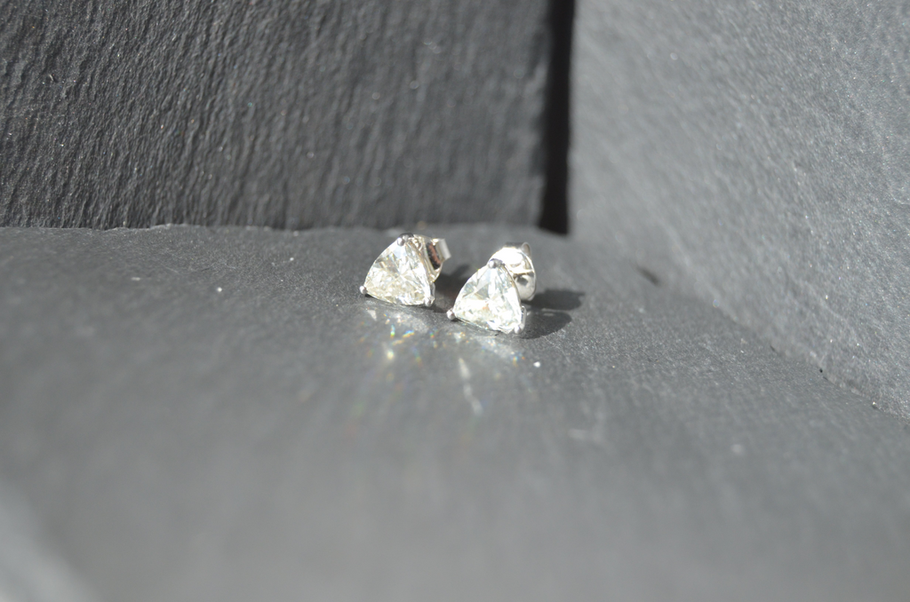 Luxurious 14kt White Gold Moissanite Earrings: 4.5mm 0.54 Carat Moissanite Twinkling Beauty