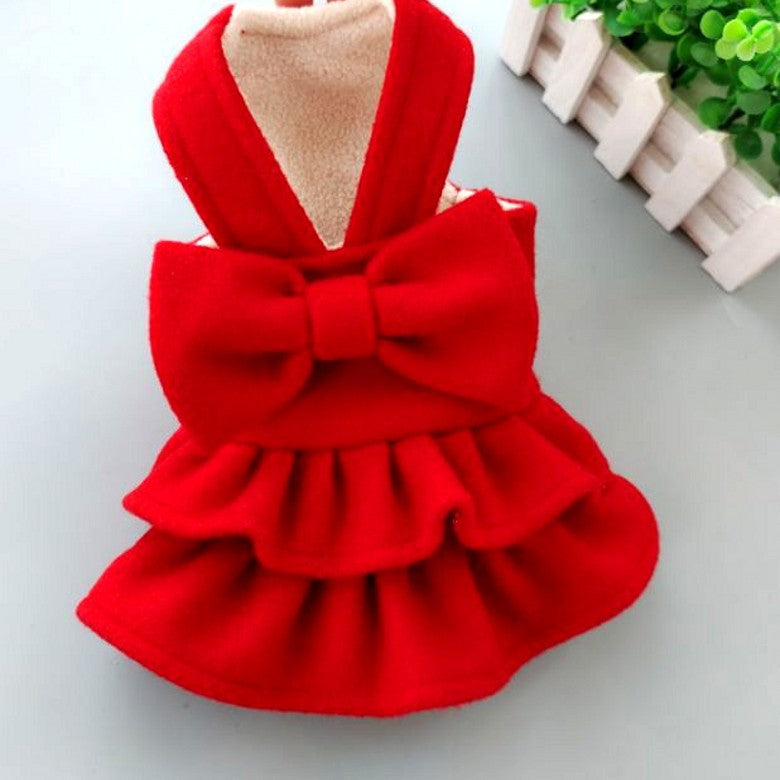 Cute Solid Color Pet Hairy New Year Christmas Dress