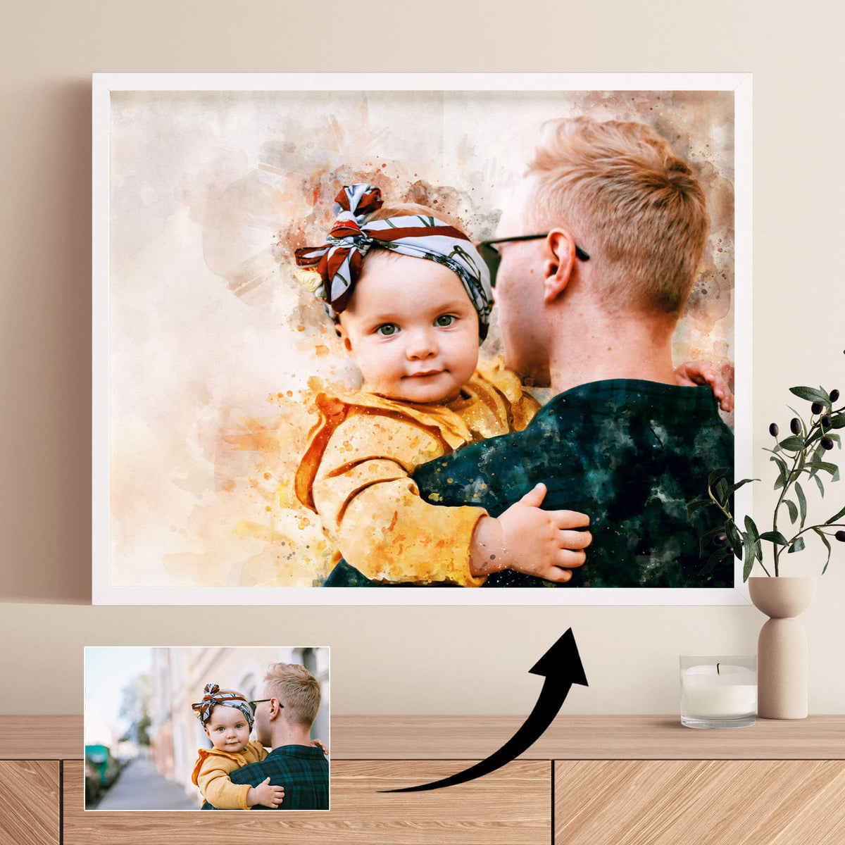 Fathers Day Personalised Watercolour Portrait