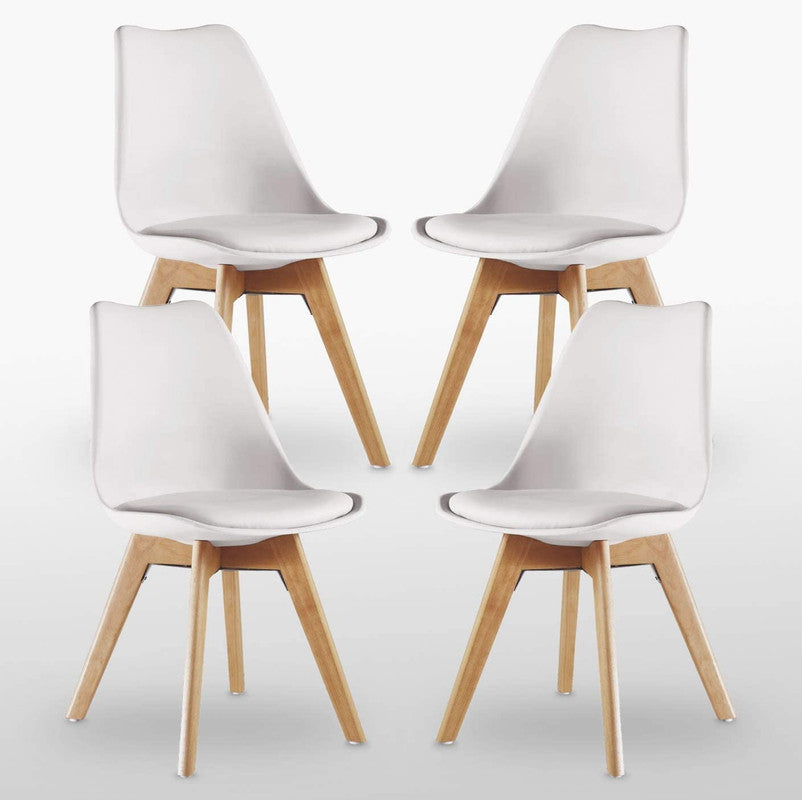 White Halo Dining Table & Set of 4 Lorenzo Jamie Tulip Dining Chairs with Padded Seat