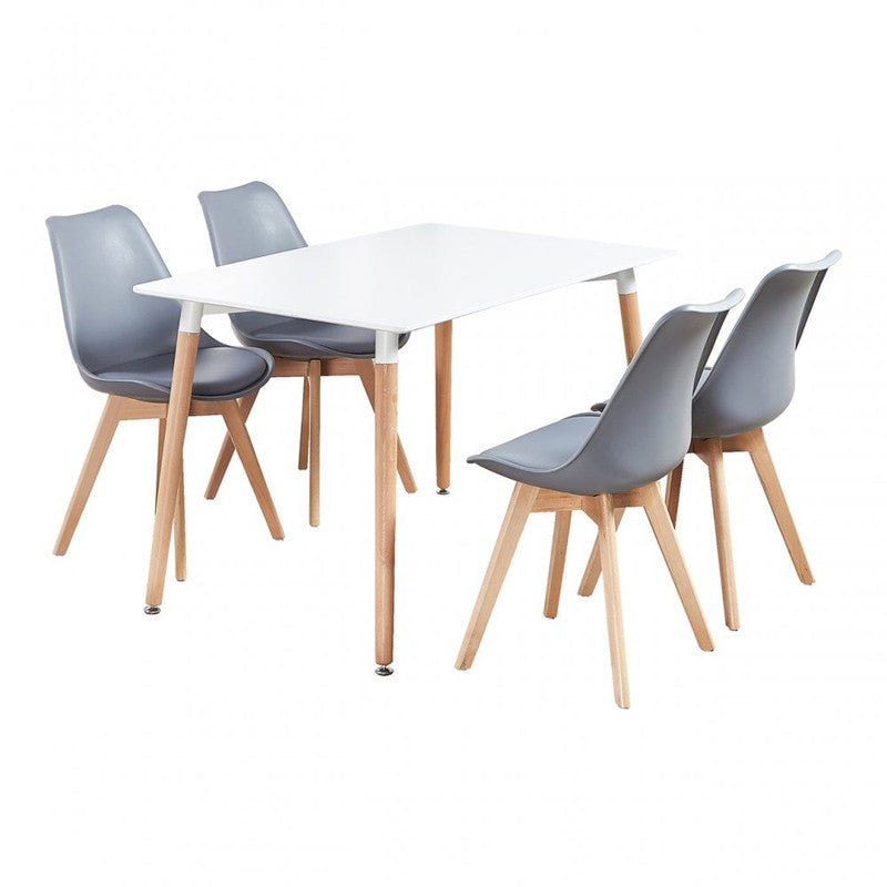 White Halo Dining Table & Set of 4 Lorenzo Jamie Tulip Dining Chairs with Padded Seat