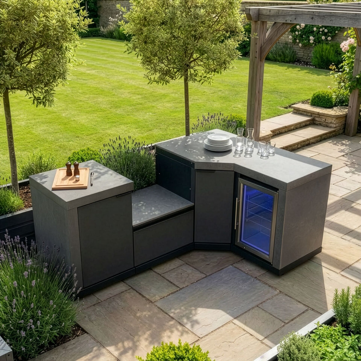 Maze - Ember Small Corner Outdoor Kitchen with Fridge - Grey