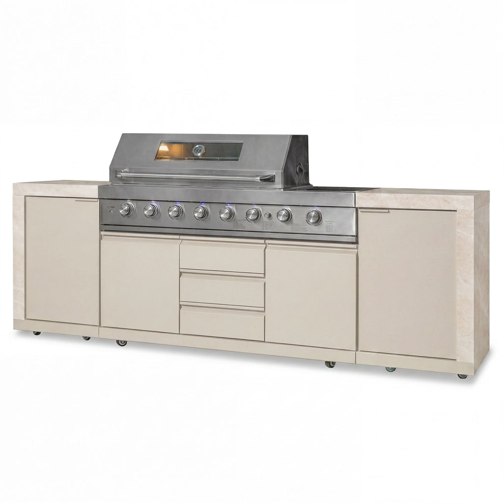 Maze - Ember Linear Outdoor Kitchen with 6 Burner Gas Grill & Storage Cabinets - Latte