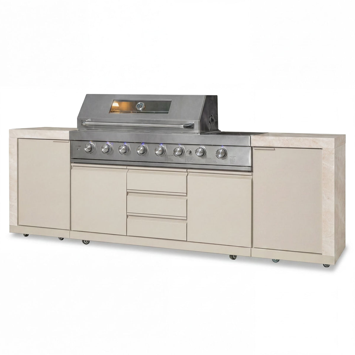 Maze - Ember Linear Outdoor Kitchen with 6 Burner Gas Grill & Storage Cabinets - Latte