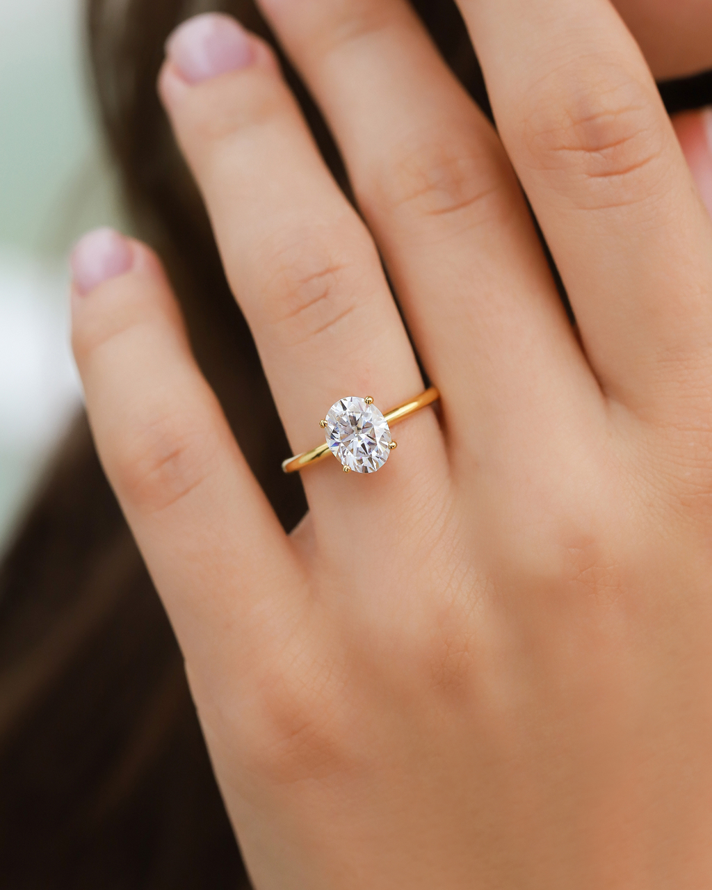 2 ct Oval Solitaire Moissanite Engagement Ring in 18k Gold Vermeil