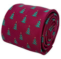 maroon burgundy dark red tie with festive Christmas tree design
