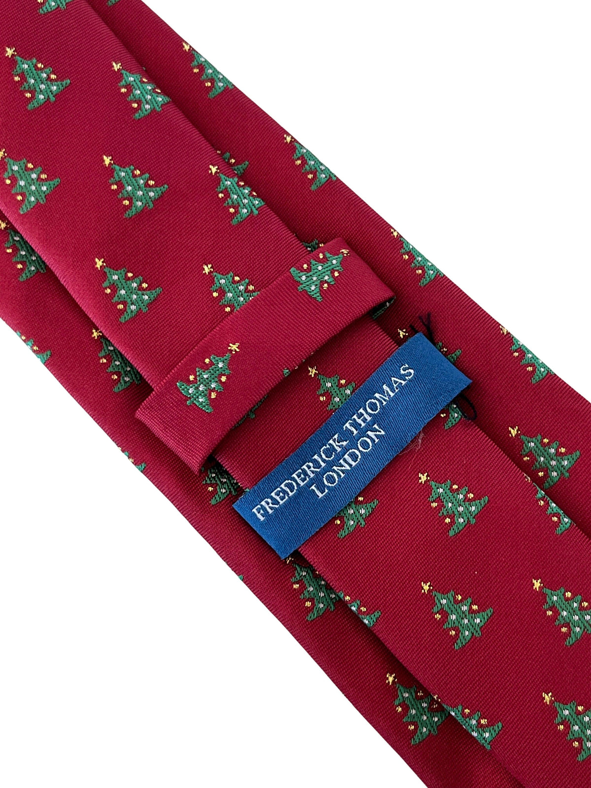 maroon burgundy dark red tie with festive Christmas tree design