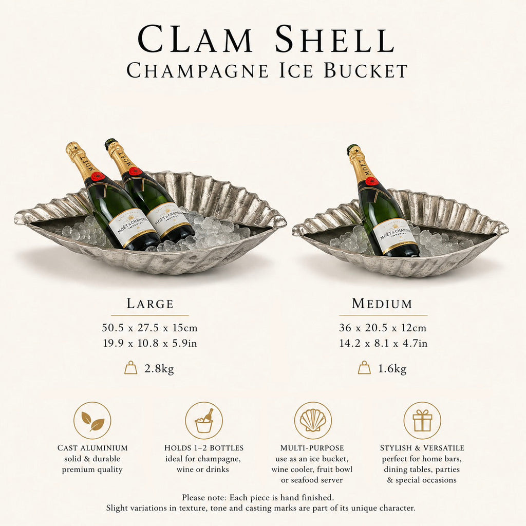 Clam Shell Champagne Ice Bucket & Silver Wine Cooler Bowl