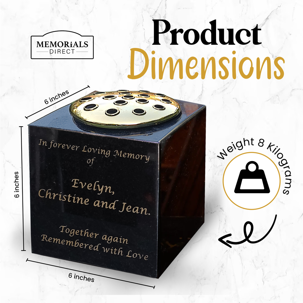 Granite Memorial Vase - Solid Granite - Free Personalised Gold Engraving – Includes Metal Flower Pot Insert