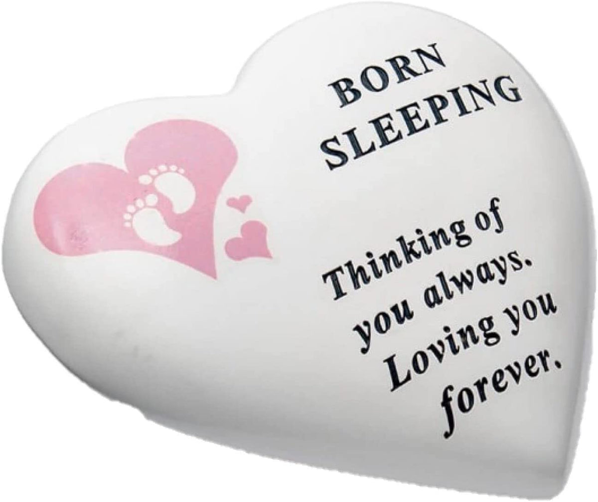 Baby Graveside Memorial Heart Ornament Footprints - Born Sleeping - Pink / Girl
