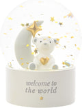Bambino By Juliana 'Welcome To The World' Teddy & Moon Water Globe - White. Gifting to Celebrate Newborn Children, Family & Love - Present for New Born, Baby Shower & Christening.