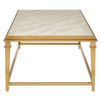 Alvaro White Marble Coffee Table with Gold Finish Frame