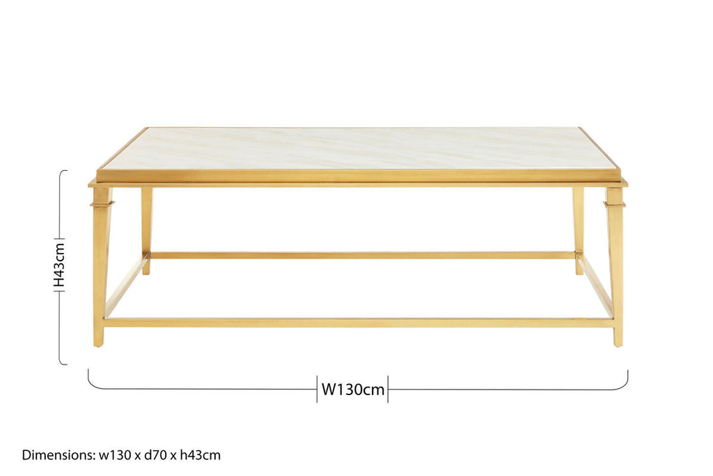 Alvaro White Marble Coffee Table with Gold Finish Frame