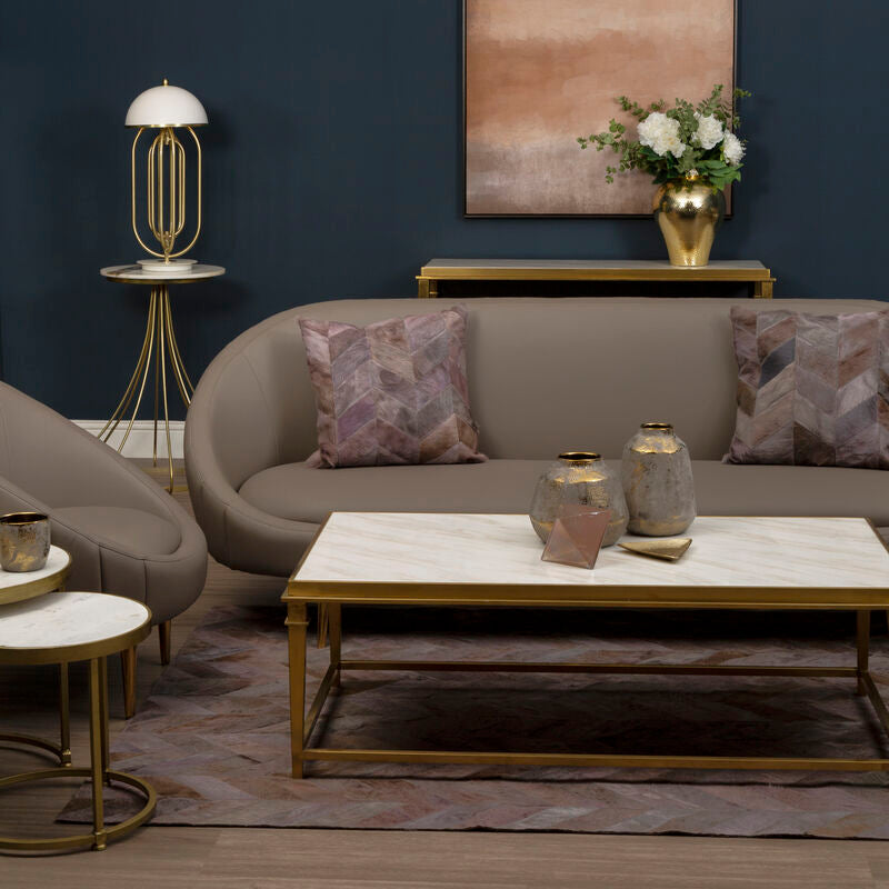 Alvaro White Marble Coffee Table with Gold Finish Frame