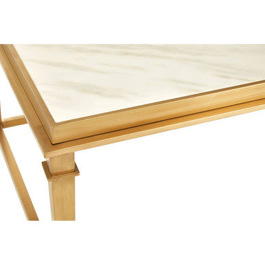 Alvaro White Marble Coffee Table with Gold Finish Frame