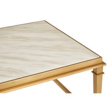 Alvaro White Marble Coffee Table with Gold Finish Frame