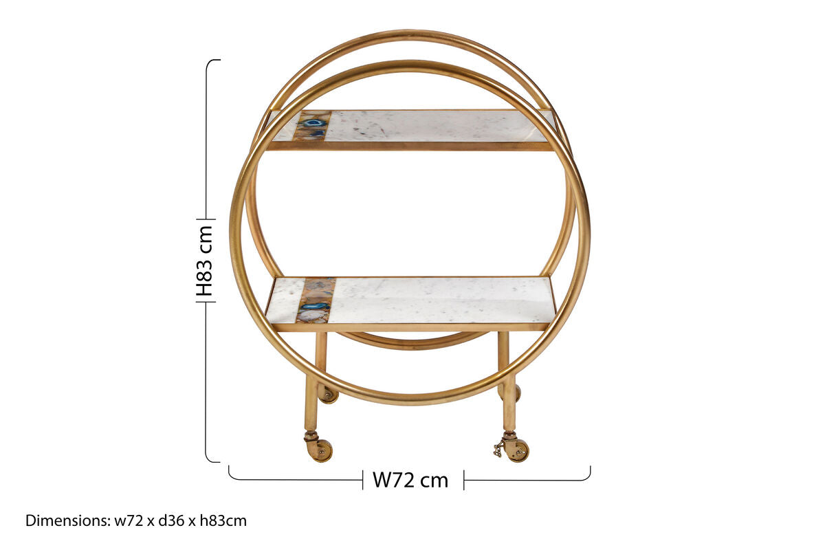 Vizzini White Marble and Agate 2 Tier Drinks Trolley
