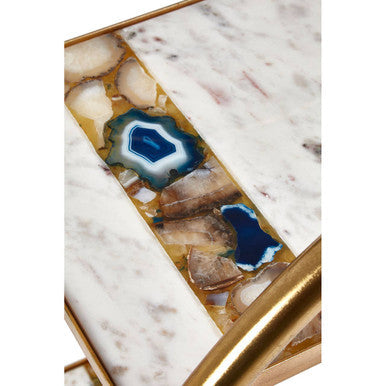 Vizzini White Marble and Agate 2 Tier Drinks Trolley