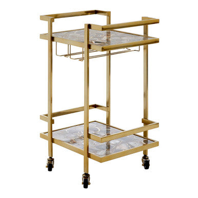 Vita Black Agate 2 Tier Drinks Trolley with Gold Finish Frame