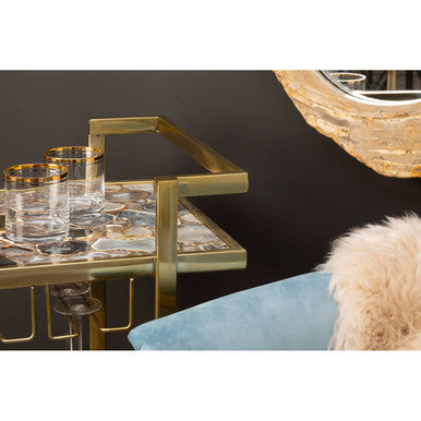 Vita Black Agate 2 Tier Drinks Trolley with Gold Finish Frame