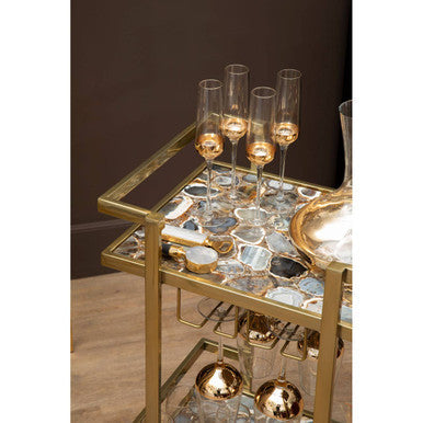 Vita Black Agate 2 Tier Drinks Trolley with Gold Finish Frame