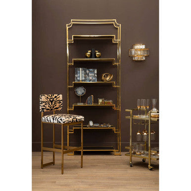 Vita Black Agate 2 Tier Drinks Trolley with Gold Finish Frame